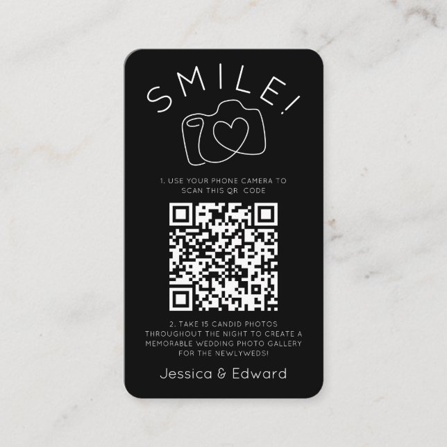Fotos QR Code Black Chic Moderne Hochzeit Platzkarte (Vorderseite)