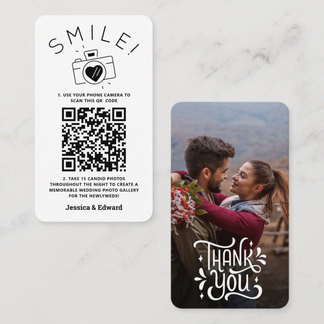 Fotos QR Code Black Chic Moderne Hochzeit Platzkarte (Vorne/Hinten)