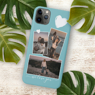 Fotos und Herz auf helltürkisfarbenem Aquamarinem  iPhone 11 Hülle