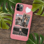 Fotos und Herz auf Korallenrot Rosa Pfirsichpink Case-Mate iPhone Hülle<br><div class="desc">Dekorative,  hübsche helle Korallenrosa Handy-Gehäuse mit Raum zum Anpassen oder Personalisieren mit drei Bildern Ihrer Wahl. Dekoriert mit niedlichen Herzen und süß Wir Liebe Sie zitieren Text in einem eleganten und stilvoll handgeschriebenen Stil Kalligraphie Schriftart Typ.</div>