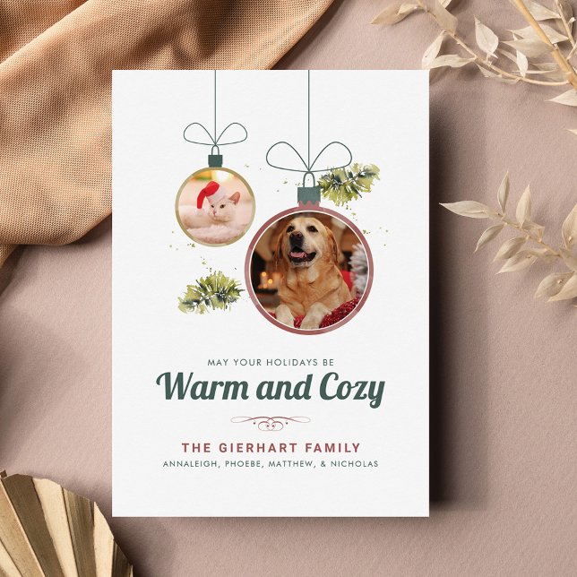 Fotos Weihnachten in der Familie Moderne (Warm and Cozy Christmas Pet Photos Greetings Card)
