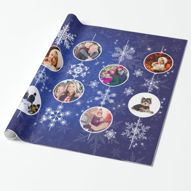 Fotos Weihnachten Schneeflocken Cobalt Blue Geschenkpapier (Ungerollt)
