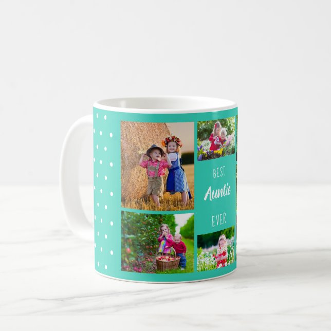 Fotosammlung Bester Tante je türkisfarbener Polka- Kaffeetasse (Vorderseite Links)