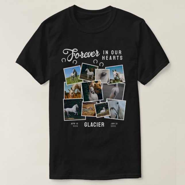 Fotosammlungen für immer in unserem Herz-Pferd-Ged T-Shirt (Design vorne)