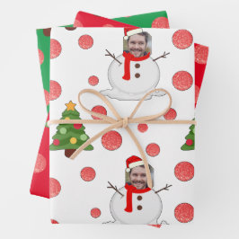 Fotoschneemann mit lustigen Packpapierblättern Geschenkpapier Set