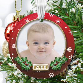 Fotovorlage | 1. Weihnachten des Babys (rot) Ornament