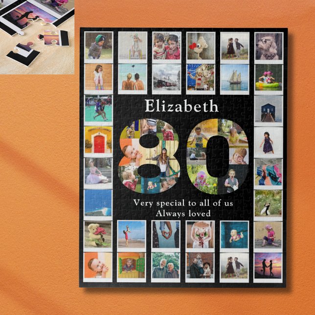 Fotovorlage zum 80. Geburtstag Puzzle (Personalized 80th birthday jigsaw puzzle with family photo collage template. )