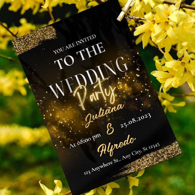 Fotozentrische Schwarze Gold Moderne Elegante Hoch Einladung (Von Creator hochgeladen)