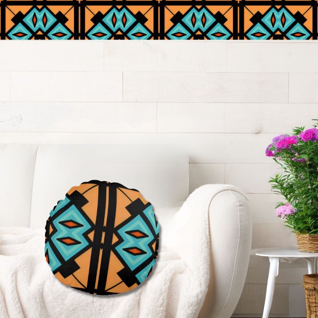 Fountain Blue Saffron Bold Pattern Rundes Kissen (Von Creator hochgeladen)