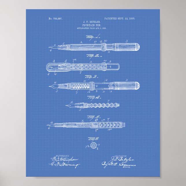 Fountain Pen 1905 Patent Art Blueprint Poster (Vorne)