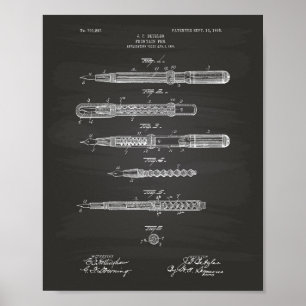 Fountain Pen 1905 Patent Art Chalkboard Poster
