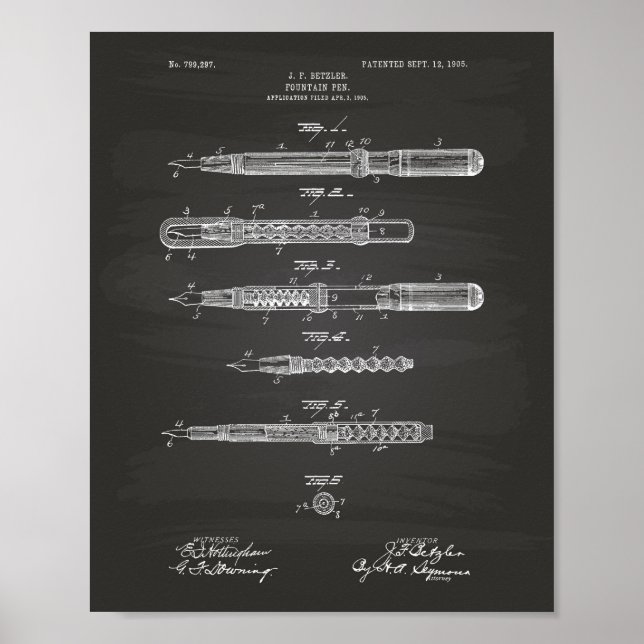 Fountain Pen 1905 Patent Art Chalkboard Poster (Vorne)