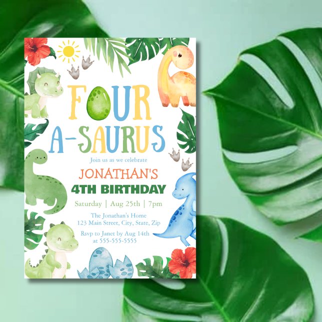 Four A-Saurus Dino 4. Geburtstag Einladung (Von Creator hochgeladen)