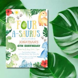 Four A-Saurus Dino 4th Birthday Einladung