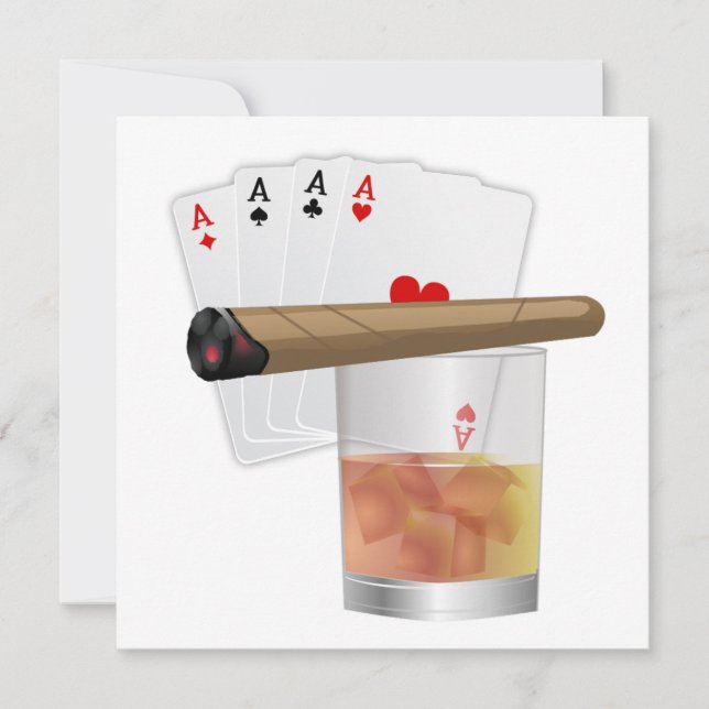 Four Aces, A Drink and Cigar Einladung (Vorderseite)