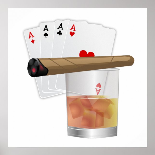 Four Aces, A Drink and Cigar Poster (Vorne)