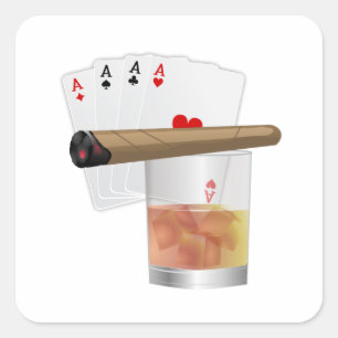 Four Aces, A Drink and Cigar Quadratischer Aufkleber