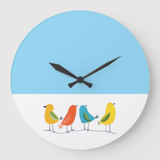Four Birds Perched on a Twig Große Wanduhr