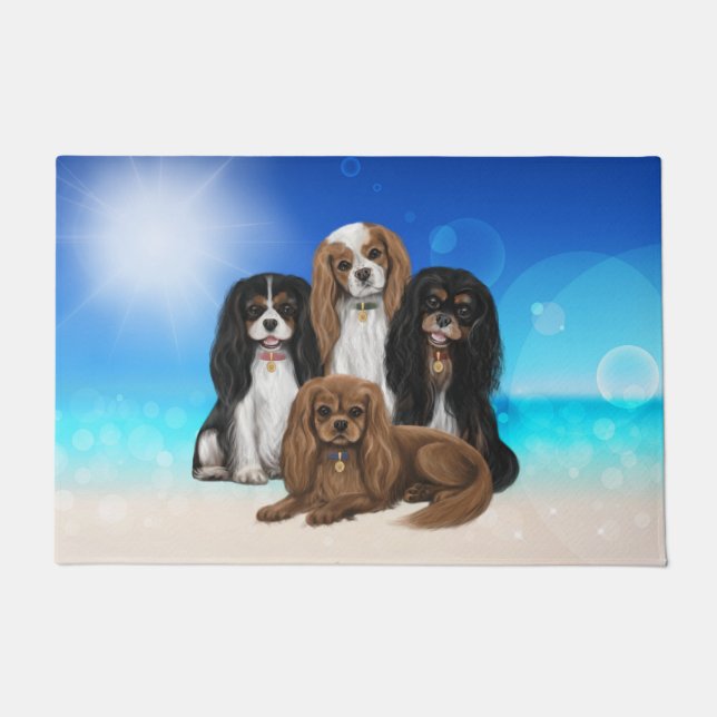 Four Cavalier King Charles Spaniels  Fußmatte (Vorderseite)