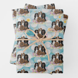 Four Cavalier King Charles Spaniels in Blume Geschenkpapier Set