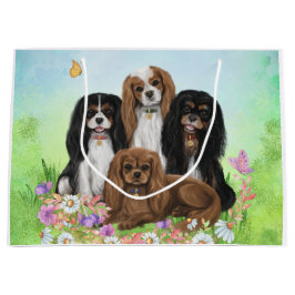 Four Cavalier King Charles Spaniels in Blume  Große Geschenktüte