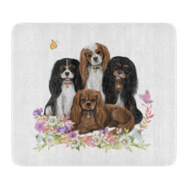 Four Cavalier King Charles Spaniels in Blume Schneidebrett