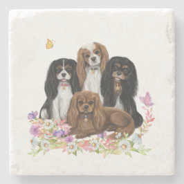 Four Cavalier King Charles Spaniels in Blume Steinuntersetzer