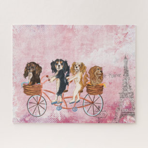 Four Cavalier King Charles Spaniels Riding a Bike Puzzle