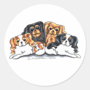 Four Cavalier King Charles Spaniels Runder Aufkleber