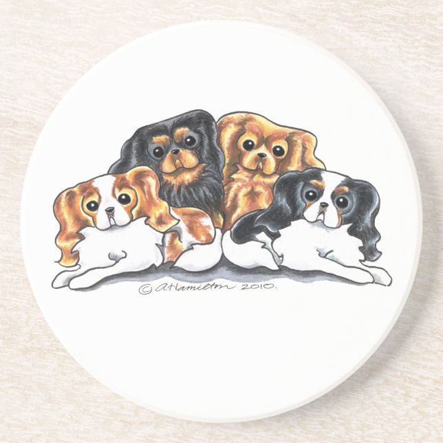 Four Cavalier King Charles Spaniels Sandstein Untersetzer (Vorne)