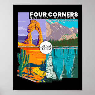 Four Corners National Monument mit Nationalparks Poster
