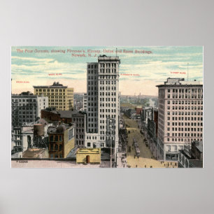 Four Corners, Newark, NJ c1915 Vintag Poster