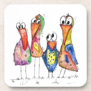 Four Cute Colorful Whimsical Birds Getränkeuntersetzer