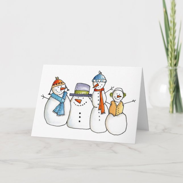 Four Cute Snowmen Feiertagskarte (Vorderseite)