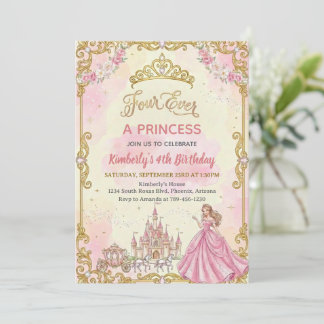Four Ever A Princess Pink Girl 4th Birthday Party Einladung