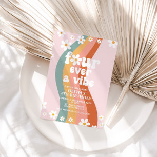 Four Ever a Vibe Gänseblümchen Regenbogen 4. Gebur Einladung