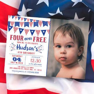 Four Ever Free! 4. Juli 4. Geburtstagsfeier Einladung
