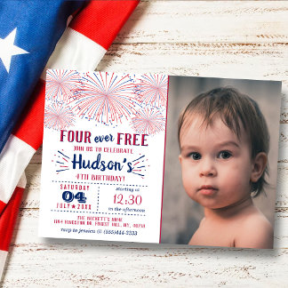Four Ever Free! 4. Juli 4. Geburtstagsfeier Einladung