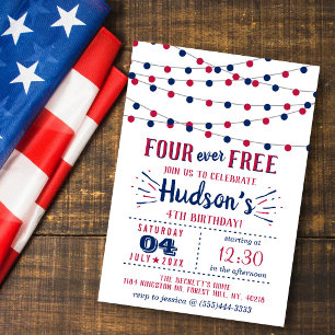 Four Ever Free! 4. Juli 4. Geburtstagsfeier Einladung