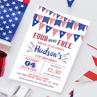 Four Ever Free! 4. Juli 4. Geburtstagsfeier Einladung