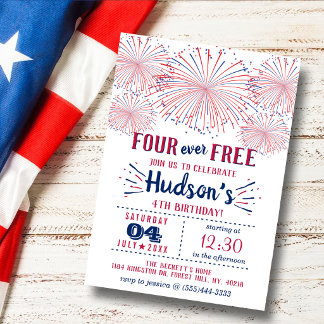 Four Ever Free! 4. Juli 4. Geburtstagsfeier Einladung