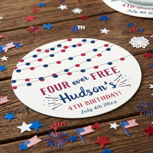 Four Ever Free! 4. Juli 4. Geburtstagsfeier Runder Pappuntersetzer