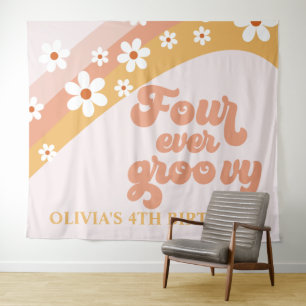 Four Ever Groovy Retro Daisy 4. Geburtstagsbanner  Wandteppich