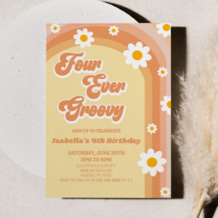 Four Ever Groovy Retro Daisy 4. Geburtstagsfeier Einladung