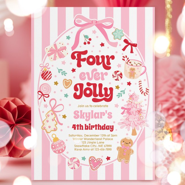 Four Ever Jolly Christmas Bow 4th Birthday Einladung (Von Creator hochgeladen)