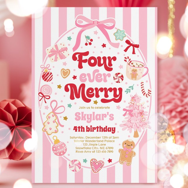 Four Ever Merry Weihnachtsbogen 4. Geburtstag Einladung (Von Creator hochgeladen)