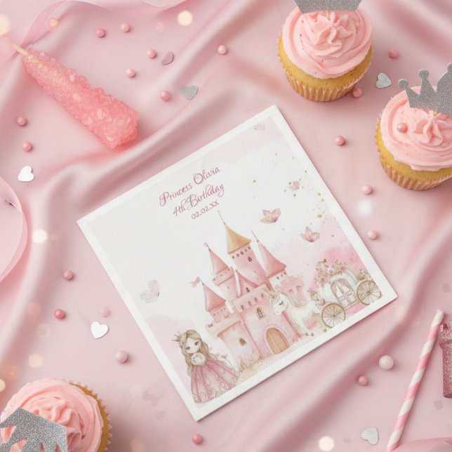 Four Ever Princess Unicorn pink 4th Birthday Party Serviette (Von Creator hochgeladen)