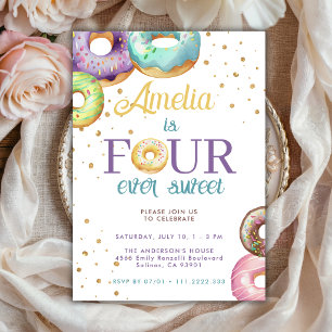 Four Ever Sweet Donut Gold Sprinkle 4. Geburtstag Einladung