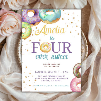 Four Ever Sweet Donut Gold Sprinkle 4. Geburtstag Einladung