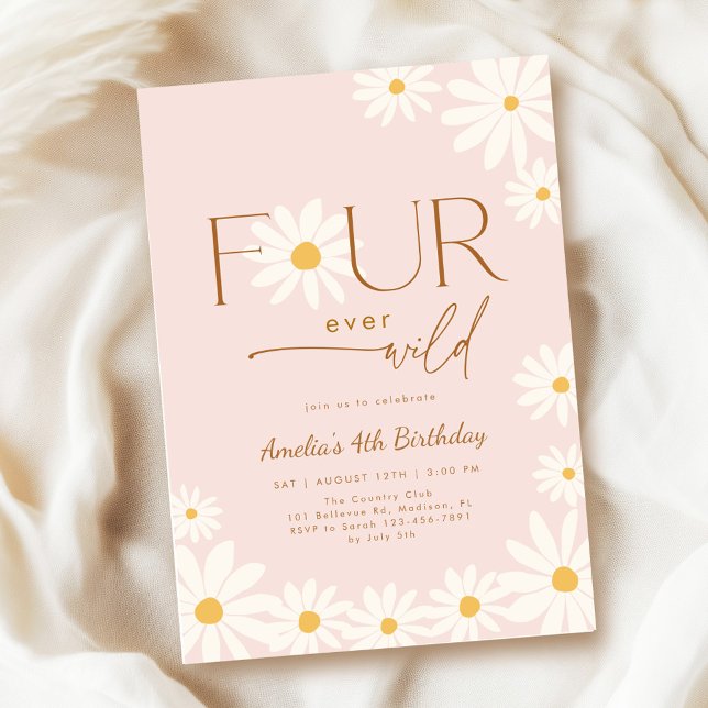 FOUR ever Wild Daisy Floral 4th Birthday Einladung (Von Creator hochgeladen)